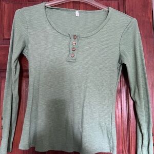 Green Ribbed Long Sleeve Top